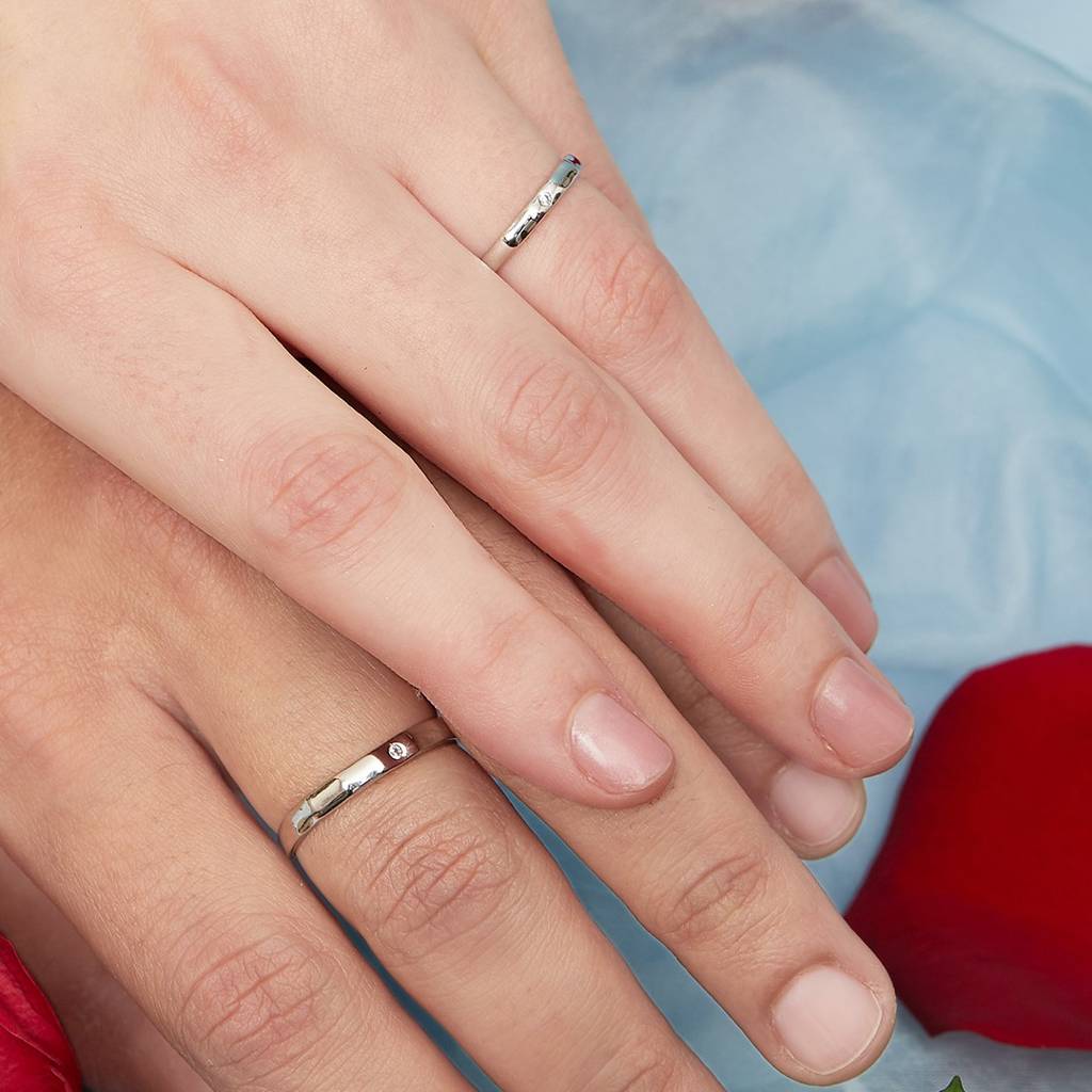 Solid Cz Rhodium Plated 925 Sterling Silver Couple Ring : RNG-40039