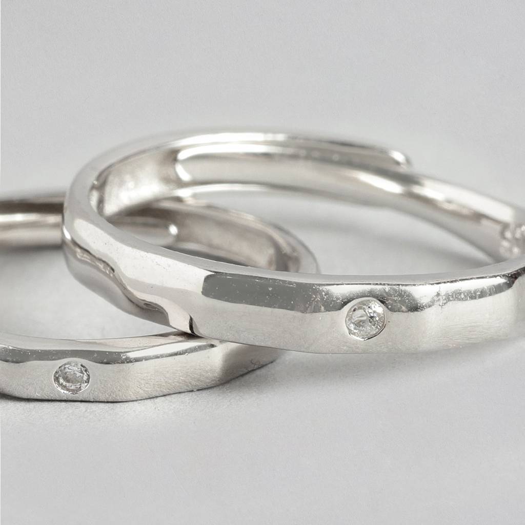 Solid Cz Rhodium Plated 925 Sterling Silver Couple Ring : RNG-40039
