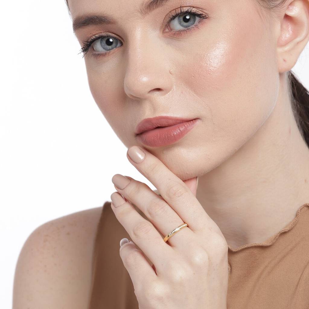 925 Pure Silver Gold Plated Cz One Line Cz Ring : RNG-40156