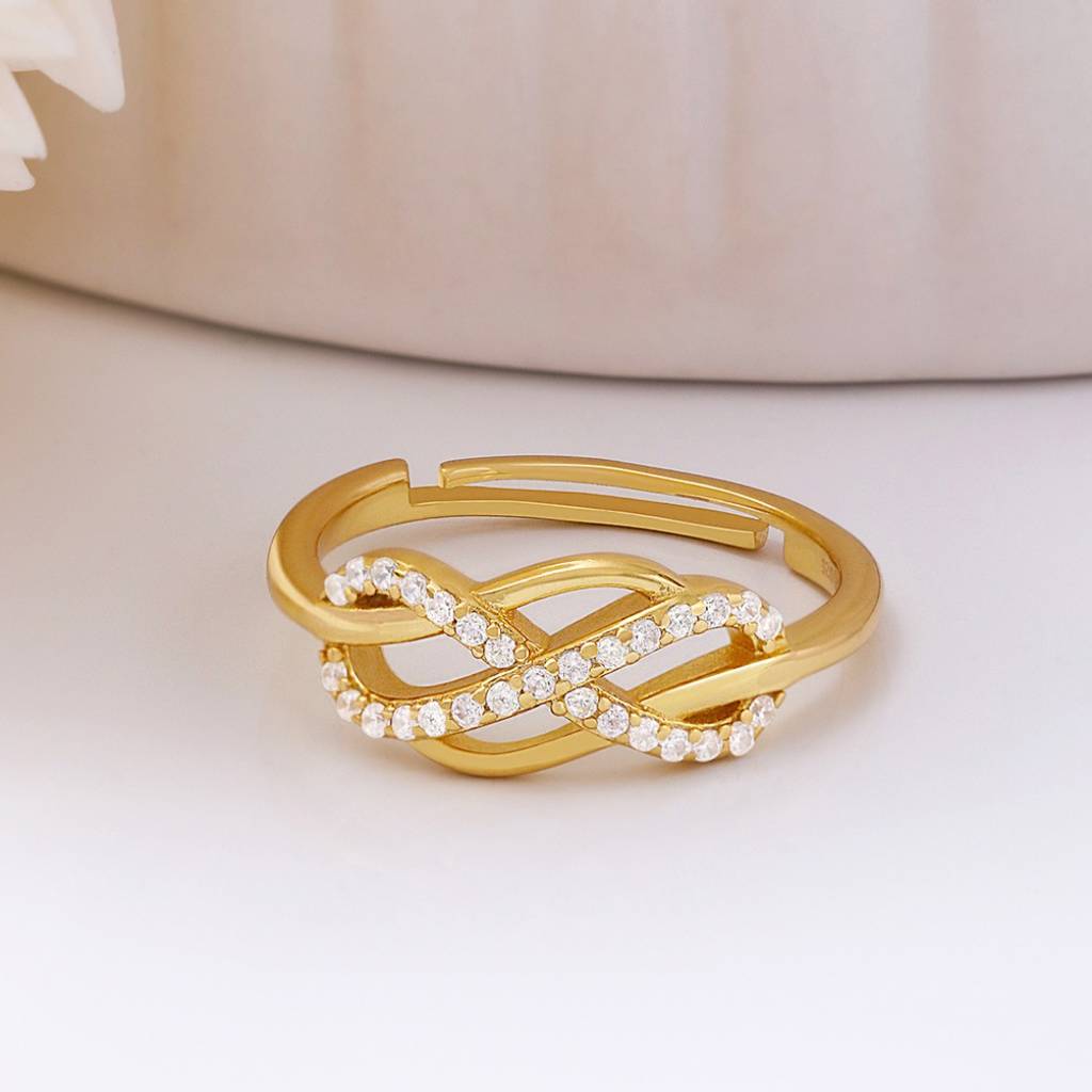 925 Pure Silver Gold Plated  Infinity Ring : RNG-40238-G