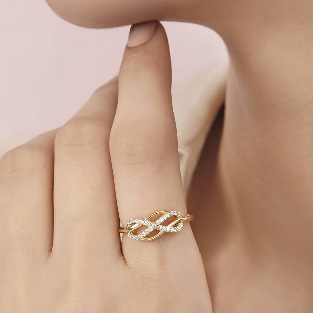 925 Pure Silver Gold Plated  Infinity Ring : RNG-40238-G