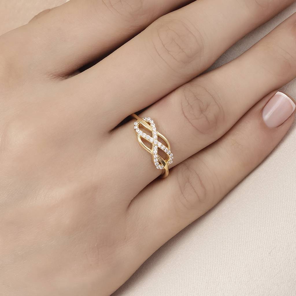 925 Pure Silver Gold Plated  Infinity Ring : RNG-40238-G