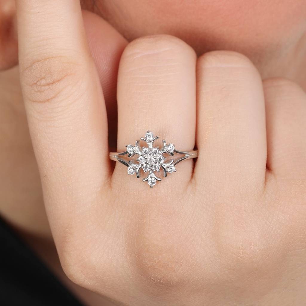 Floral Cz Rhodium Plated 925 Sterling Silver Ring : RNG-40319-R