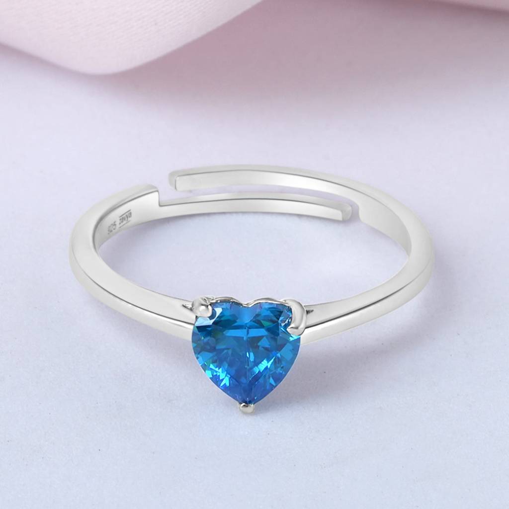 Blue Heart Rhodium Plated 925 Sterling Silver Ring Blue Heart