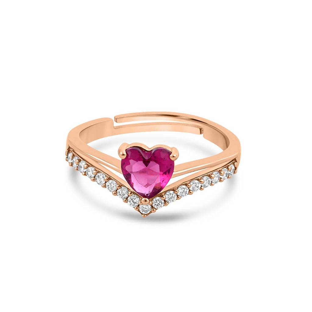 Heart Shaped Pink Rose Gold Ring Pink Heart Rose Gold Plated 925