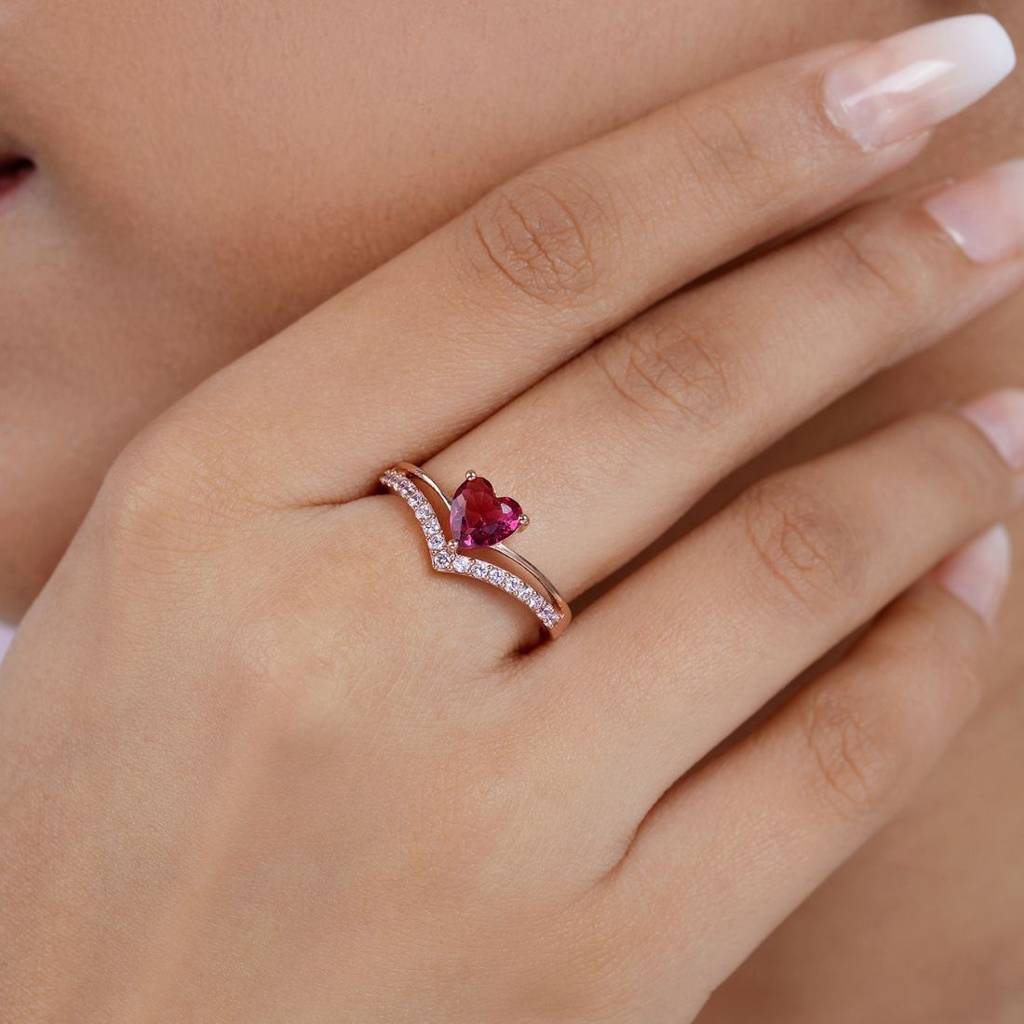 Pink Heart Rose Gold Plated 925 Sterling Silver Ring Sterling Silver  Adjustable Rose Gold