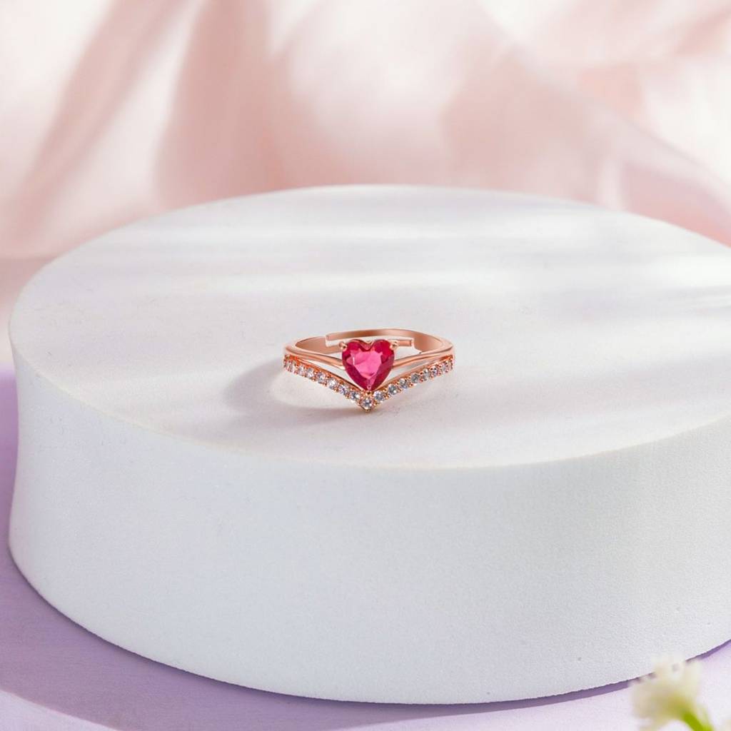 Pink Heart Rose Gold Plated 925 Sterling Silver Ring : RNG-40397-RG