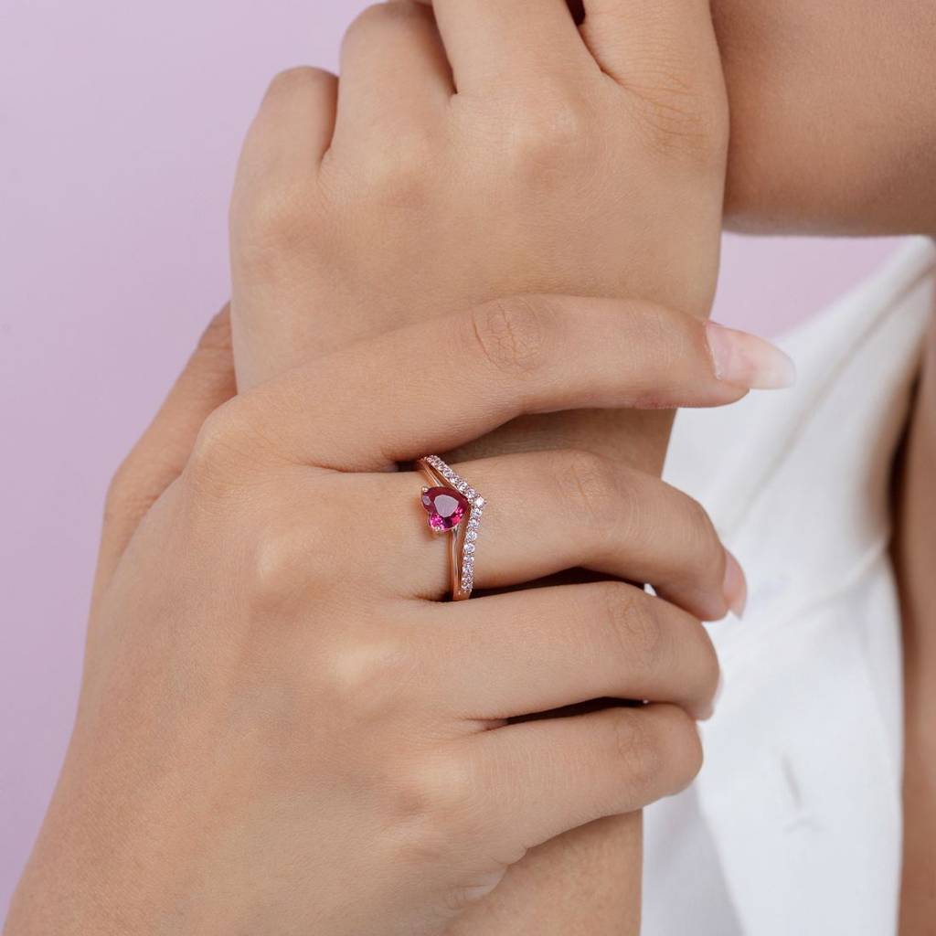 Pink Heart Rose Gold Plated 925 Sterling Silver Ring Sterling Silver  Adjustable Rose Gold - Main Image