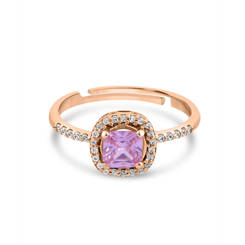 Solitaire Halo Rose Gold Plated 925 Sterling Silver Ring : RNG-40399-RG