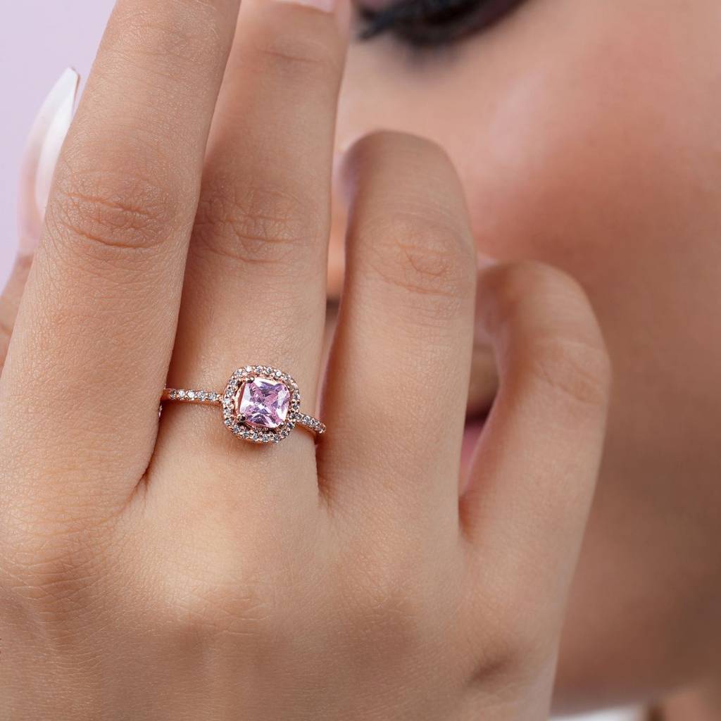 Solitaire Halo Rose Gold Plated 925 Sterling Silver Ring : RNG-40399-RG