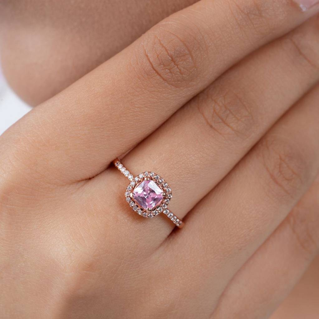 Solitaire Halo Rose Gold Plated 925 Sterling Silver Ring : RNG-40399-RG