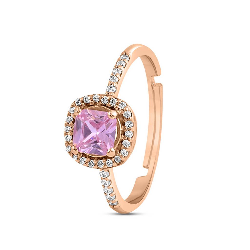 Solitaire Halo Rose Gold Plated 925 Sterling Silver Ring : RNG-40399-RG