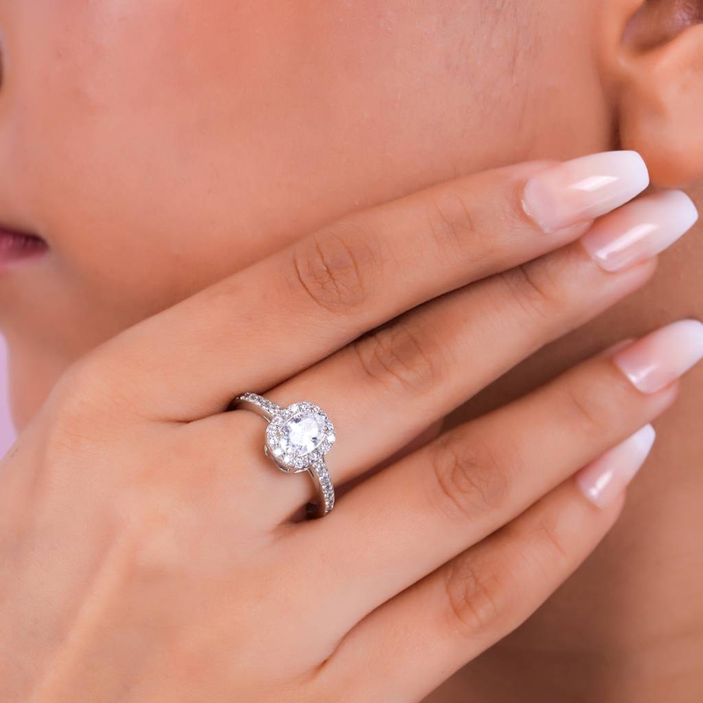 Radiant Halo Rhodium Plated 925 Sterling Silver Ring : RNG-40405-R