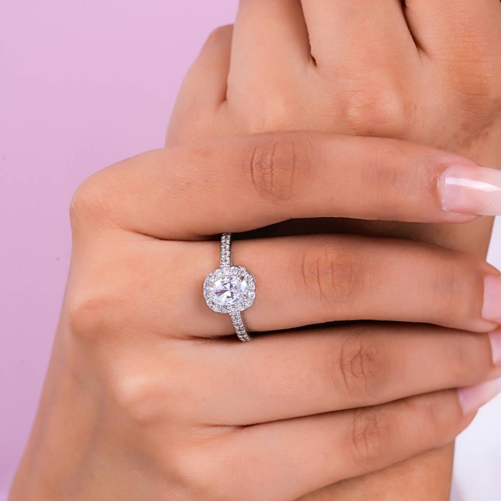 Radiant Halo Rhodium Plated 925 Sterling Silver Ring : RNG-40405-R