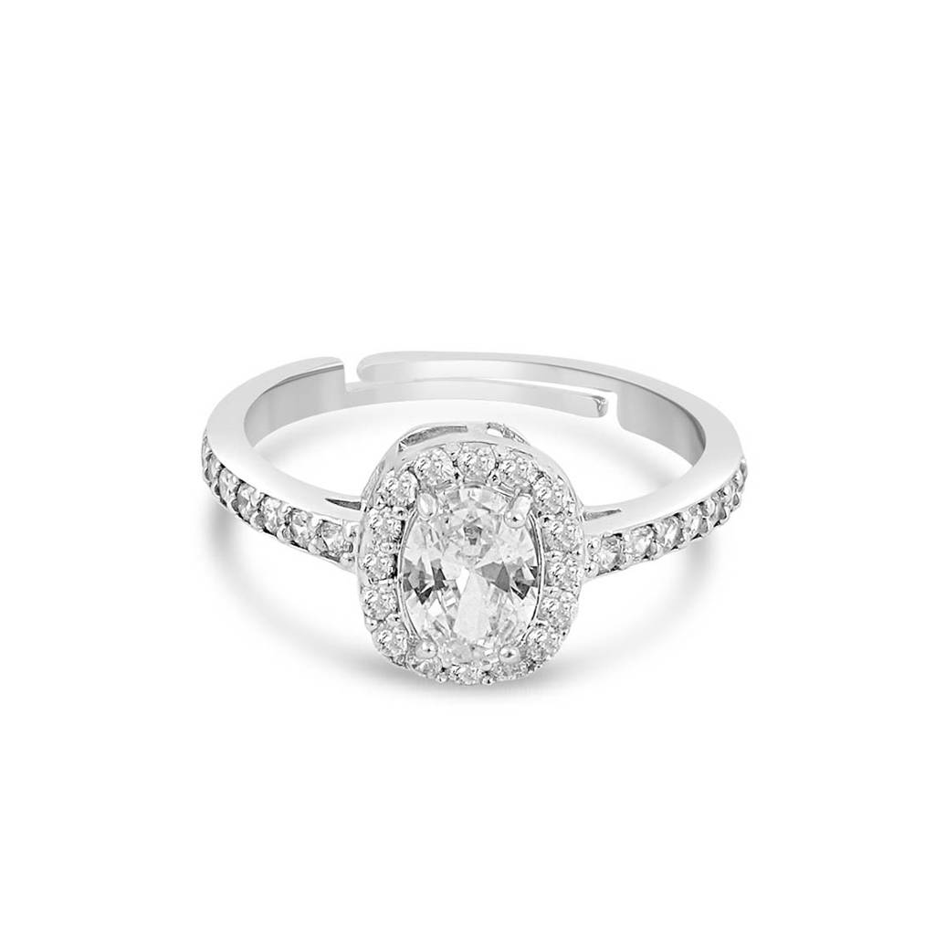 Radiant Halo Rhodium Plated 925 Sterling Silver Ring : RNG-40405-R