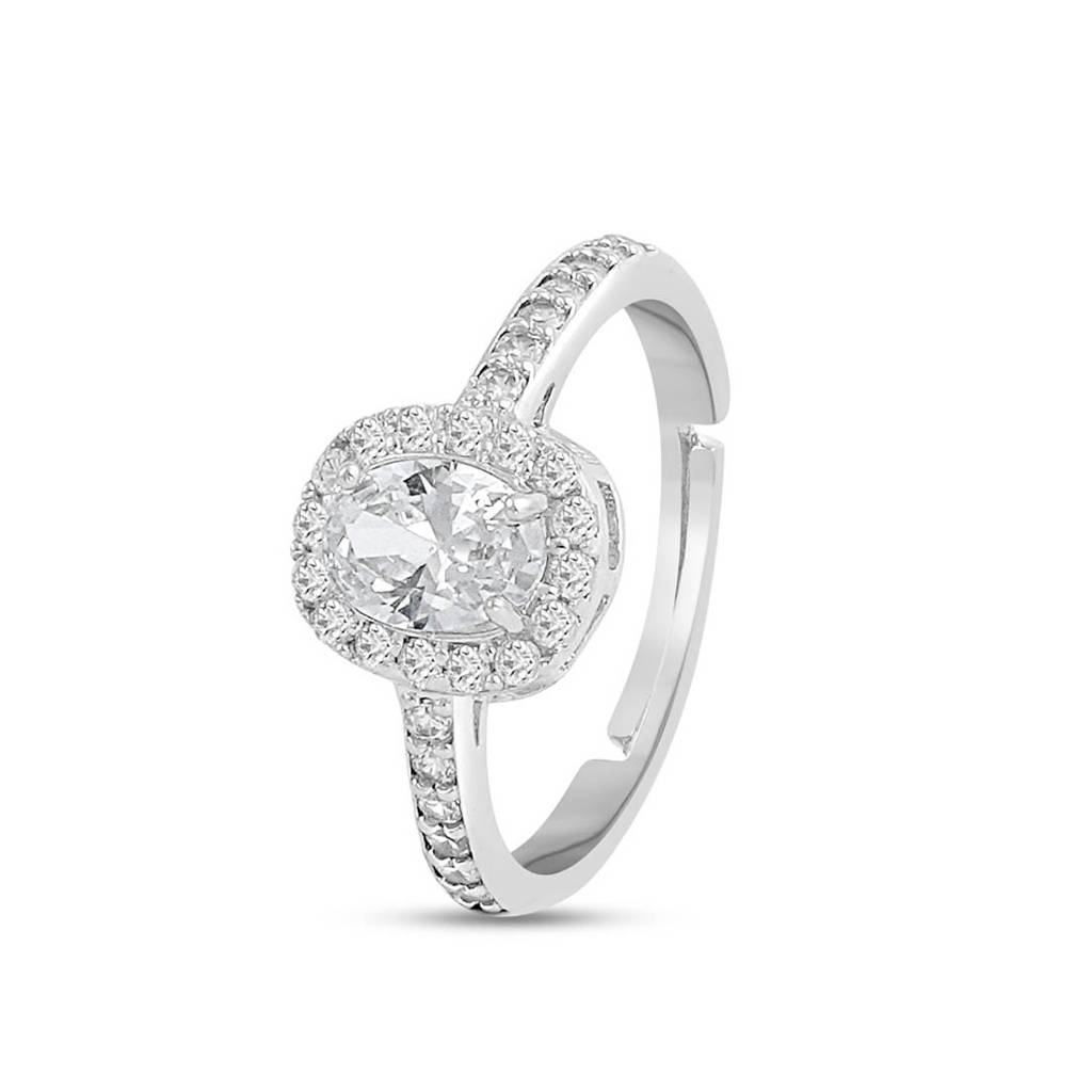 Radiant Halo Rhodium Plated 925 Sterling Silver Ring : RNG-40405-R