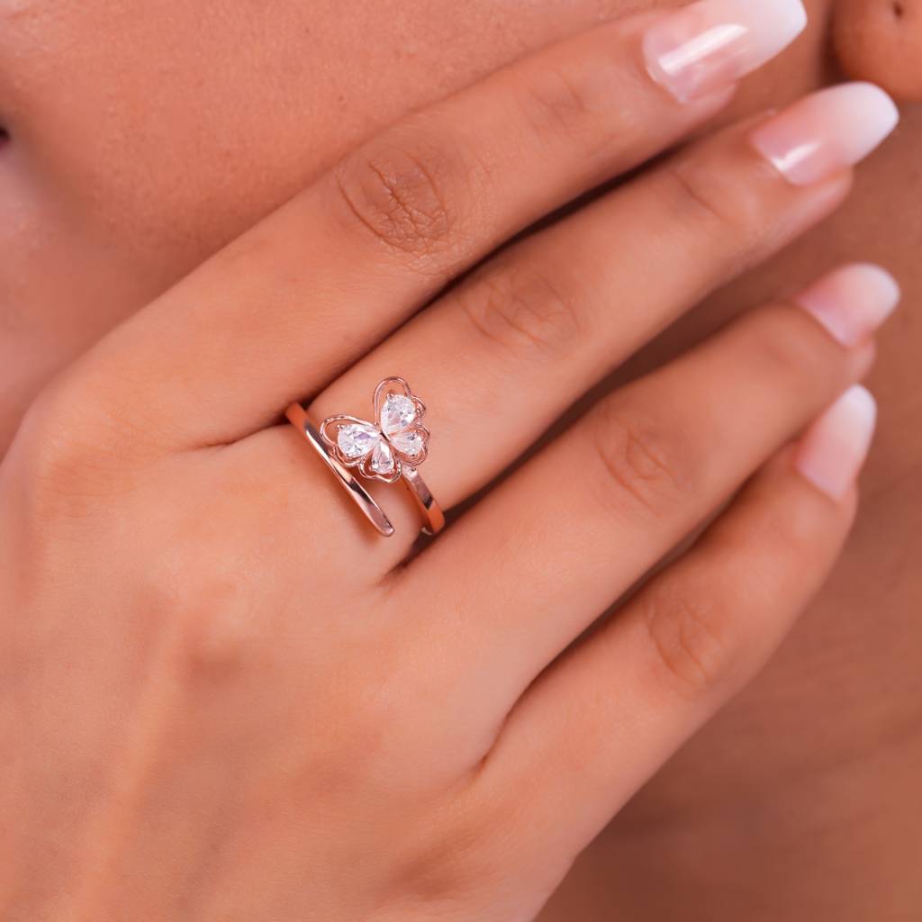 Luxurious Butterfly Rose Gold Plated 925 Sterling Silver Ring : RNG-40415-RG