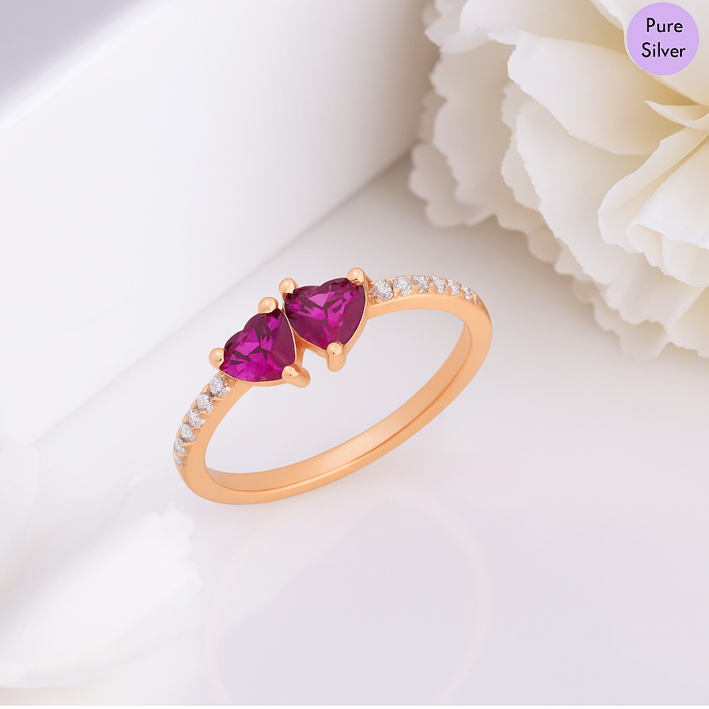 Zavya Women Rose Gold-Plated 925 Silver Twin-Band Cz Adjustable Ring  Sterling Silver Rose Gold