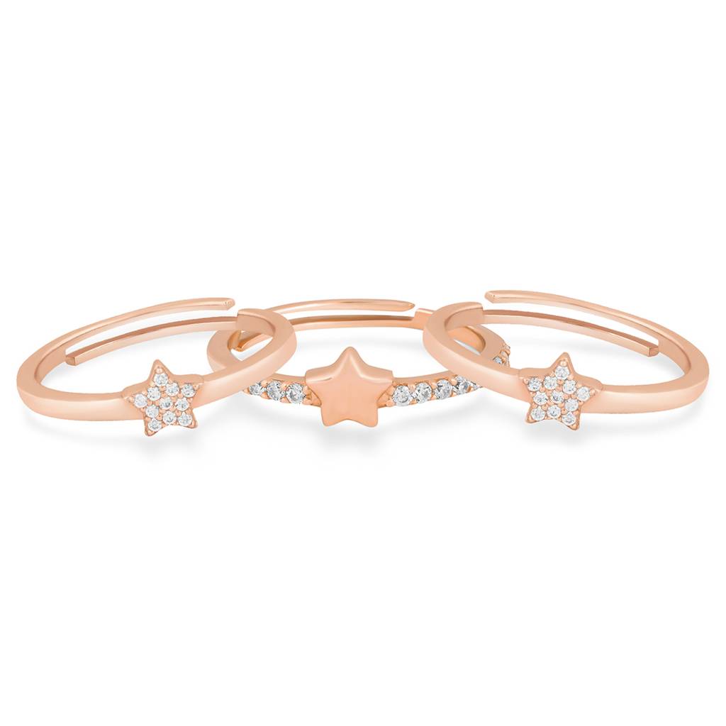 Zavya Women Rose Gold-Plated 925 Silver Triple-Row Cz Adjustable Ring : RNG-40430-RG