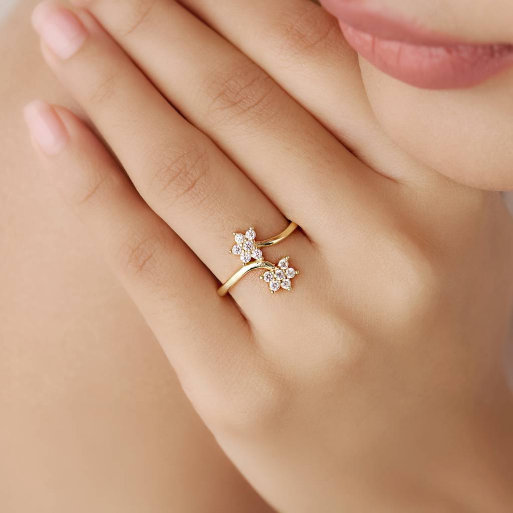 Two Souls In Bloom Gold Plated Ring (Adjustable) : RNG-40441-G