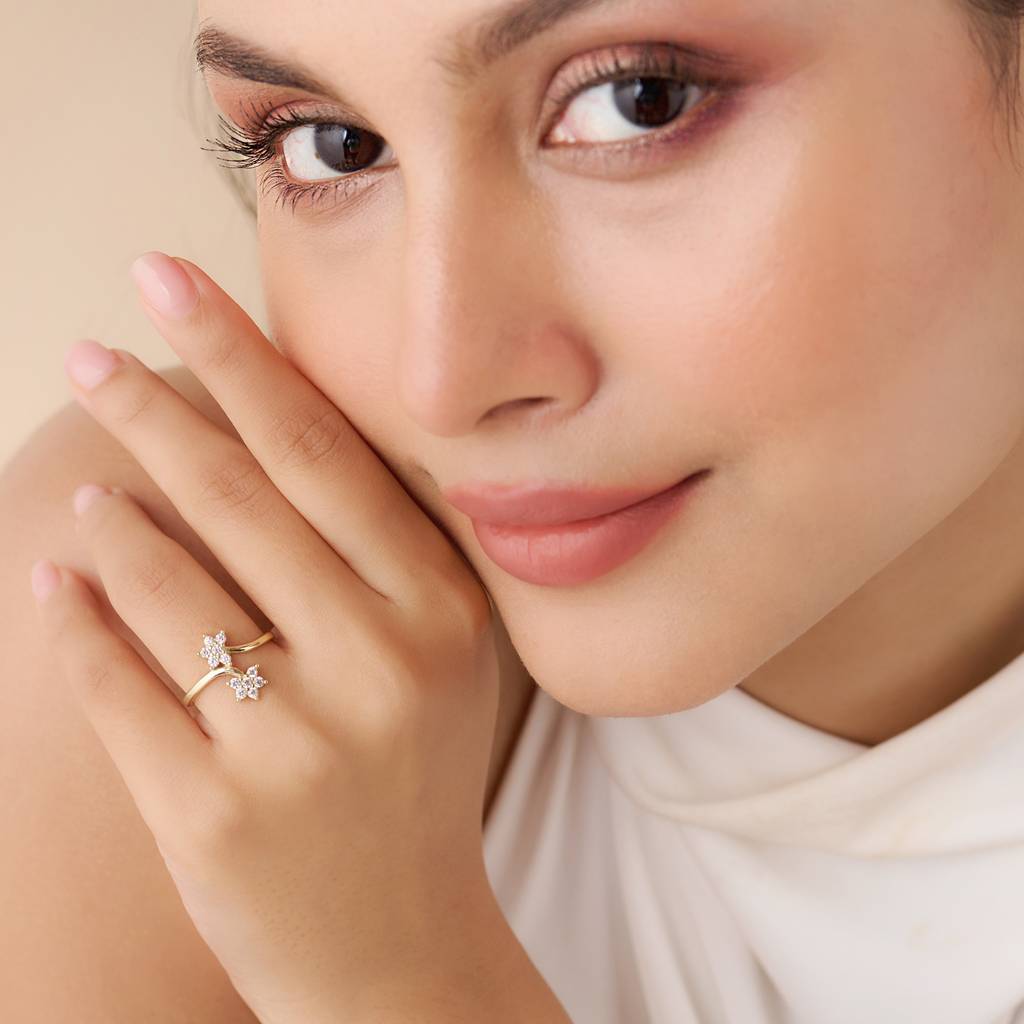 Two Souls In Bloom Gold Plated Ring (Adjustable) : RNG-40441-G