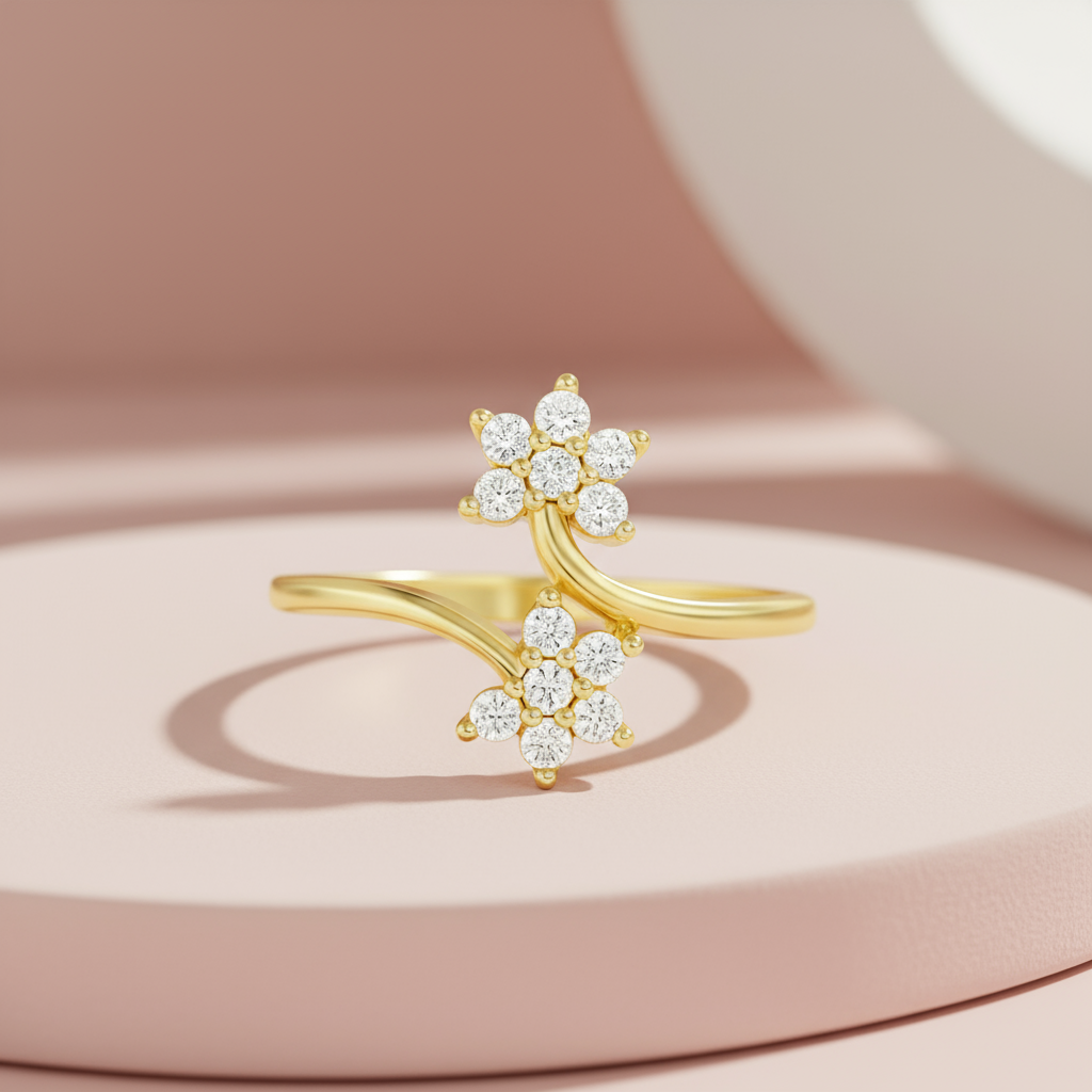 Two Souls In Bloom Gold Plated Ring (Adjustable) : RNG-40441-G
