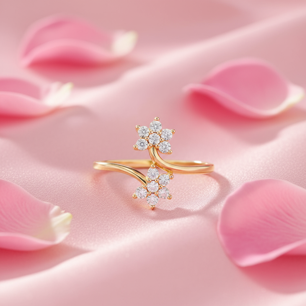 Two Souls In Bloom Gold Plated Ring (Adjustable) : RNG-40441-G