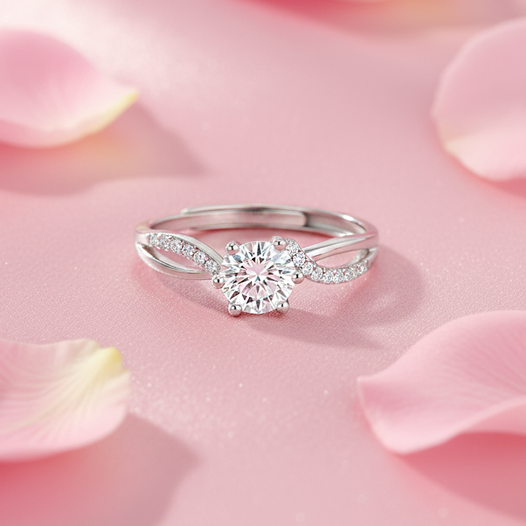 Crowned In Love Solitaire Rhodium Plated Ring (Adjustable) Sterling  Silver Adjustable Silver