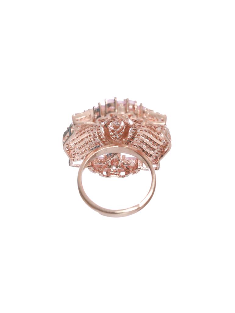 Rose Gold-Plated Pink Ad Studded Adjustable Finger Ring : RNG-JS22-80021