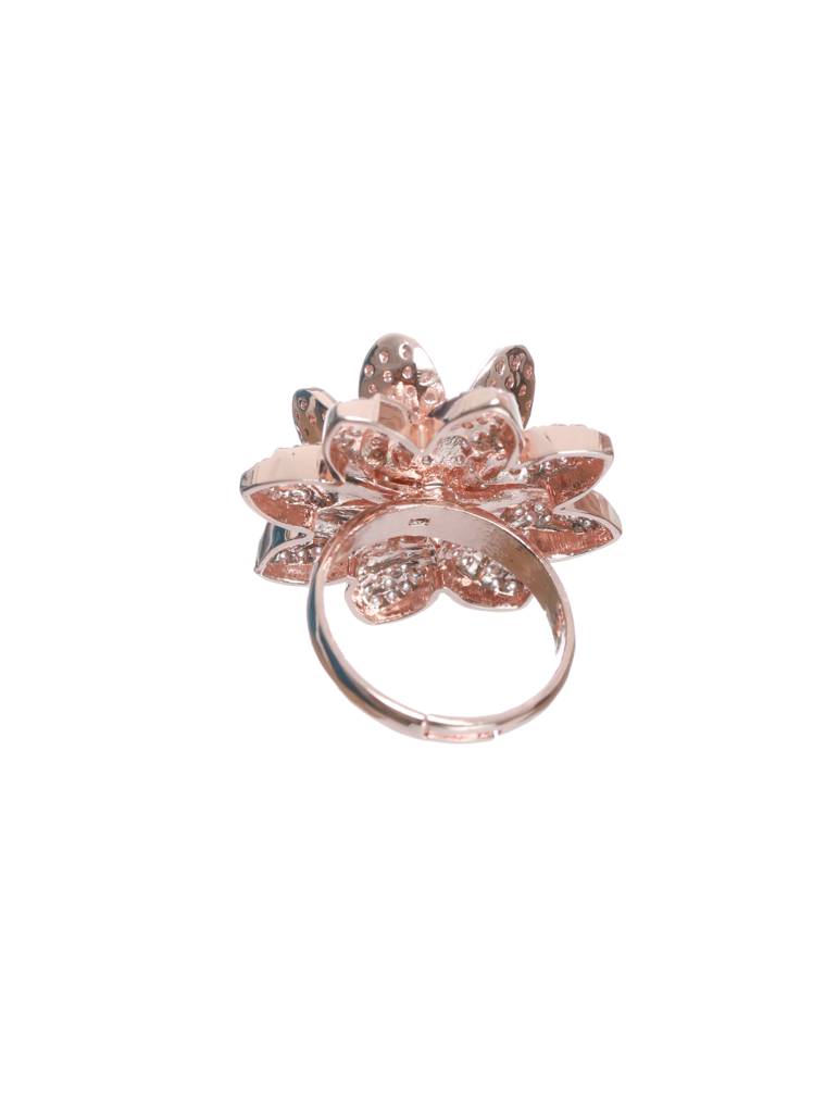 Women Rose Gold-Plated Ad-Studded Handcrafted Adjustable Finger Ring : RNG-JS22-80023
