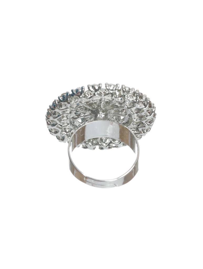 Women Silver-Plated White Cz-Studded Adjustable Finger Ring : RNG-JS22-80025