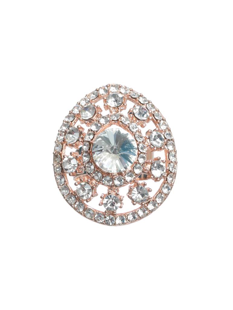 Rose Gold-Plated White Ad Studded Adjustable Finger Ring : RNG-JS22-80026