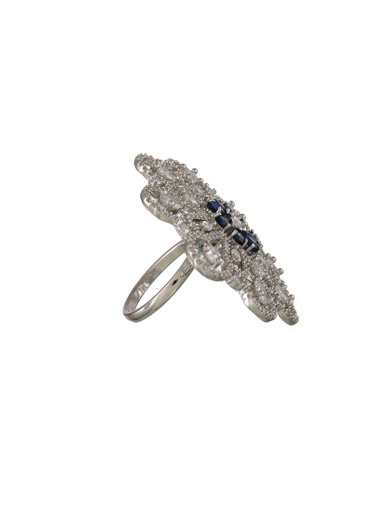 Silver-Plated Ad Stone-Studded Adjustable Cocktail Finger Ring : RNG-JS22-80042