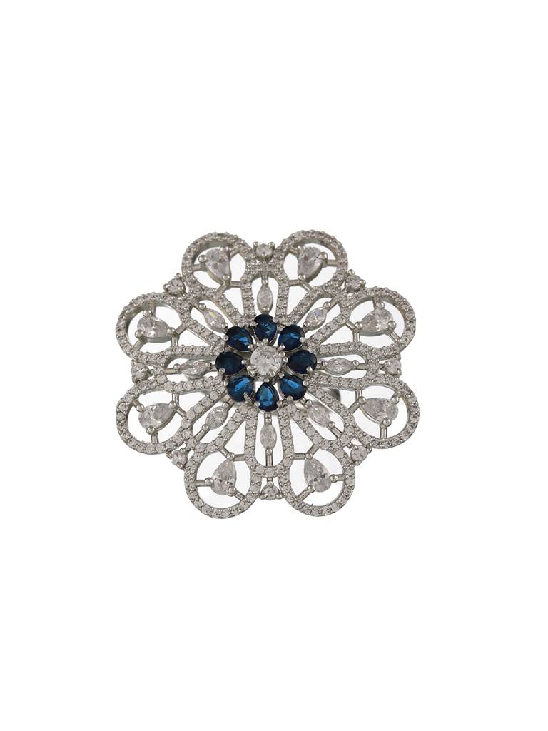 Silver-Plated Ad Stone-Studded Adjustable Cocktail Finger Ring : RNG-JS22-80042