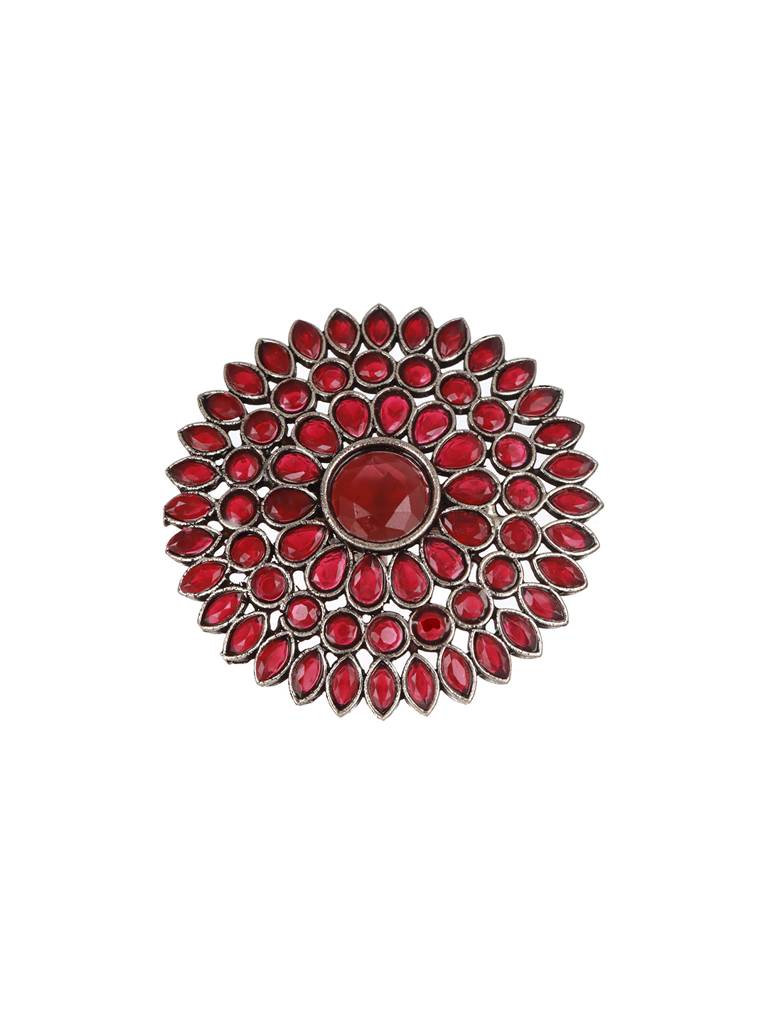 Silver-Plated & Stone-Studded Adjustable German Silver Finger Ring : RNG-JS23-80057