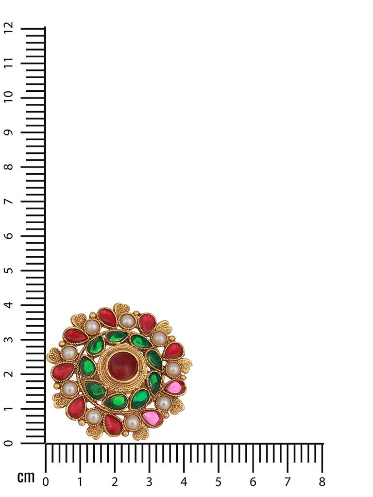 Green & Red Gold-Plated Pearl Studded Wedding Collection Adjustable Finger Ring : RNG-JS23-80071