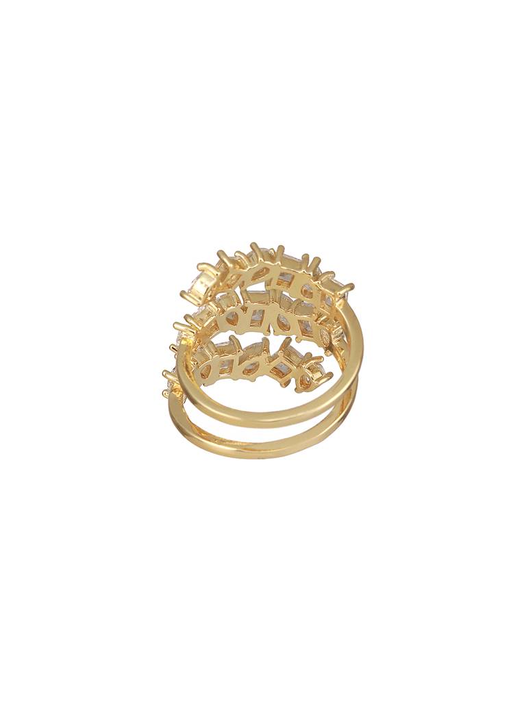 Gold-Plated Cubic Zirconia-Studded & Layered Adjustable Finger Ring : RNG-JS23-80073