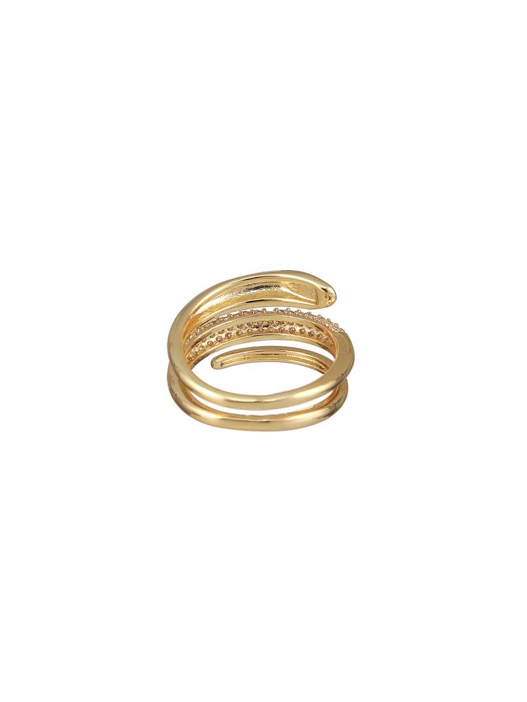 Gold-Plated American Diamond-Studded Adjustable Finger Ring : RNG-JS23-80077