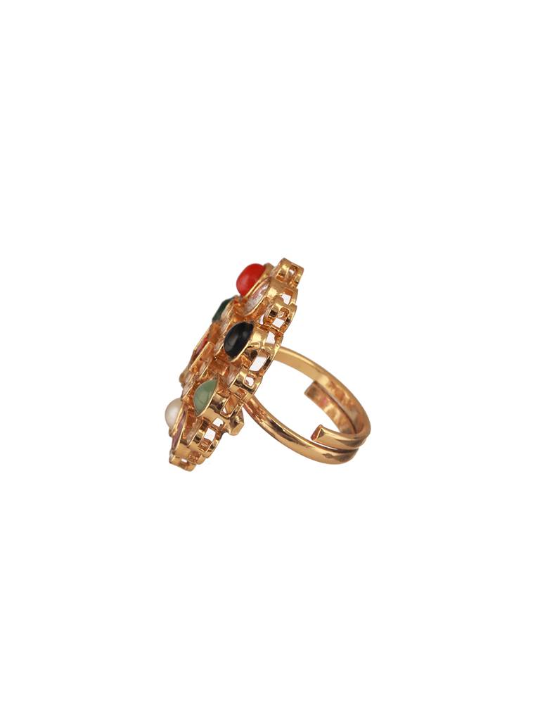 Gold-Plated American Diamond Studded Adjustable Finger Ring : RNG-JS24-80080