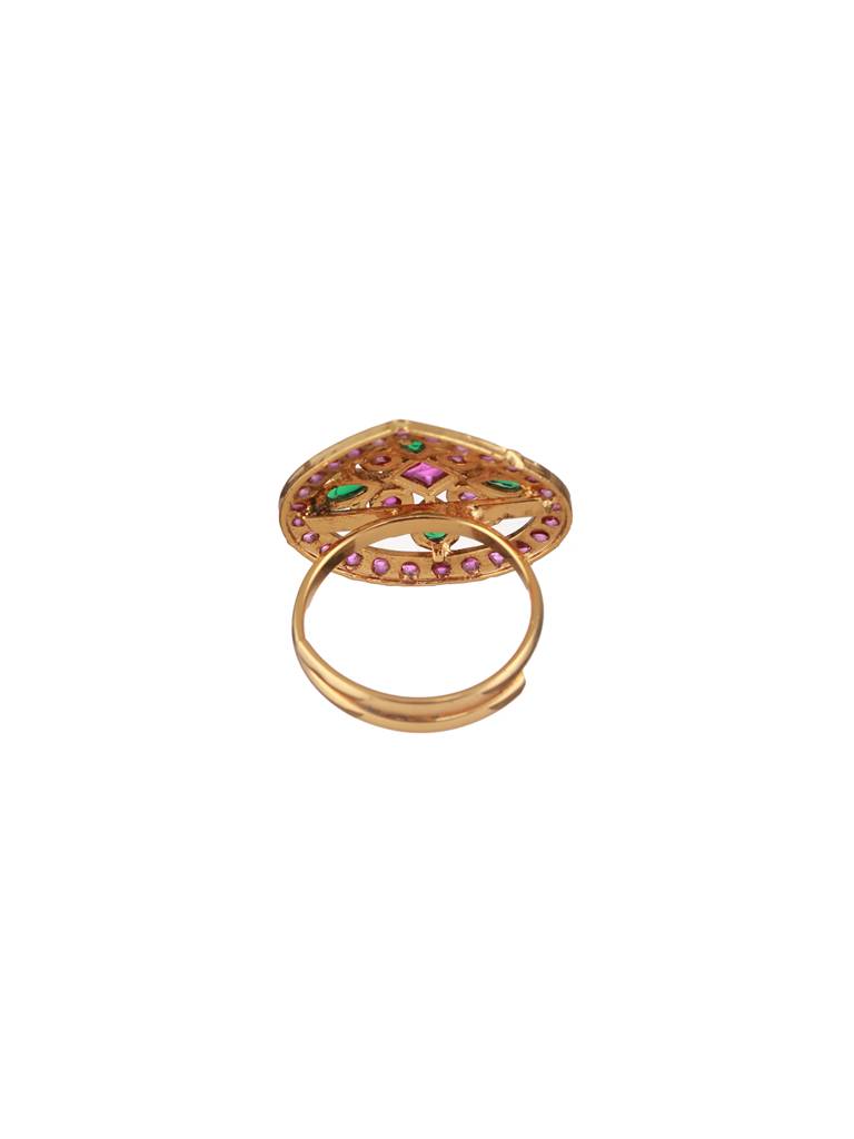 Gold-Plated Stones Studded Adjustable Finger Ring : RNG-JS24-80082