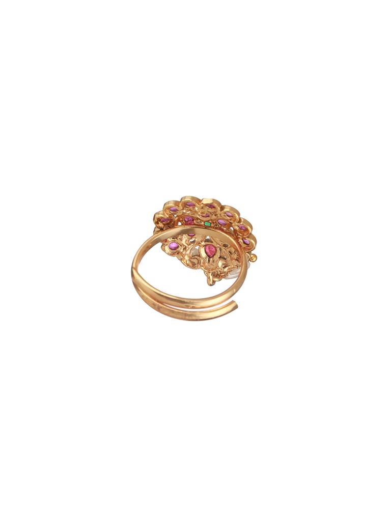 Gold-Plated American Diamond Studded Beaded Adjustable Finger Ring : RNG-JS24-80084