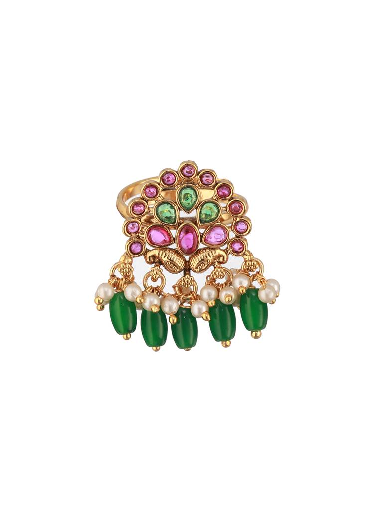 Gold Plated Artificial Stone Studded & Beaded Finger Ring : RNG-JS24-80085