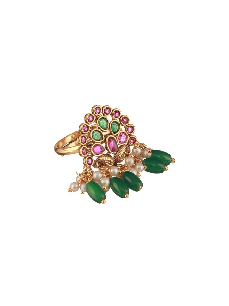 Gold Plated Artificial Stone Studded & Beaded Finger Ring : RNG-JS24-80085