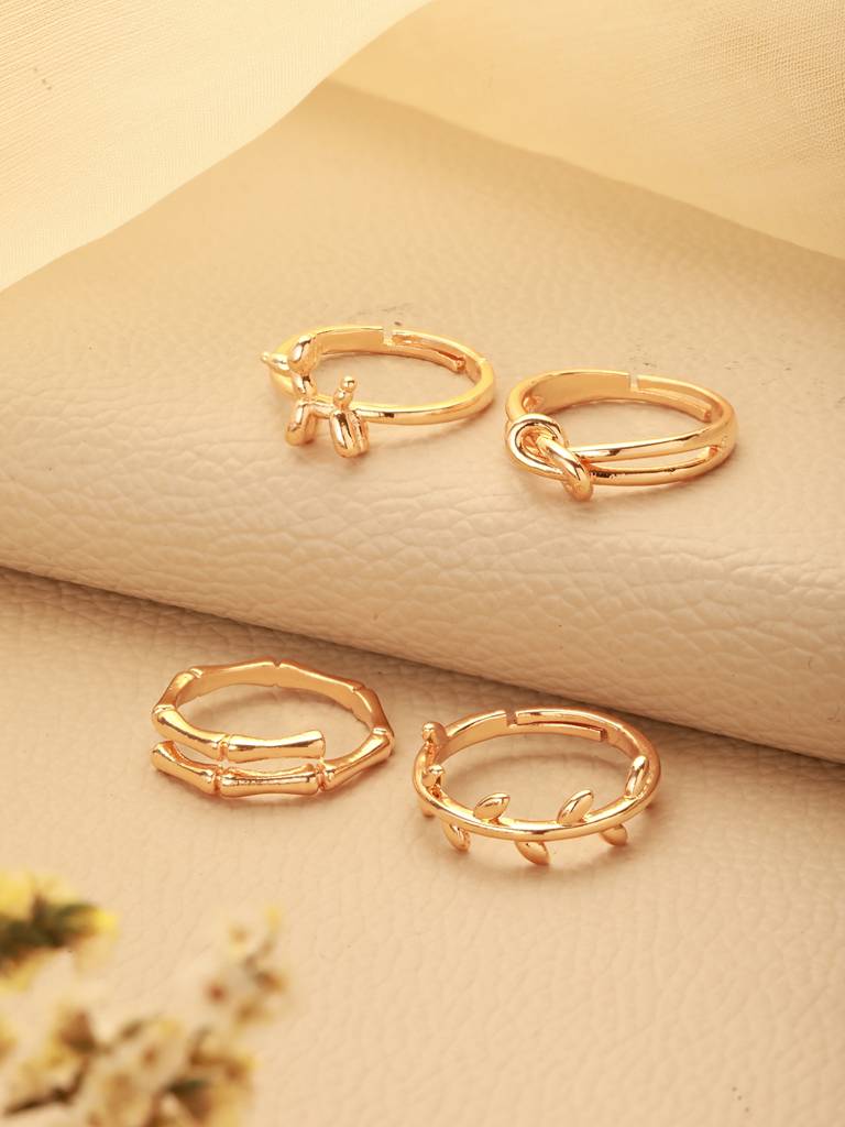Set Of 4 Gold-Plated Adjustable Finger Rings : RNG-JS24-80091