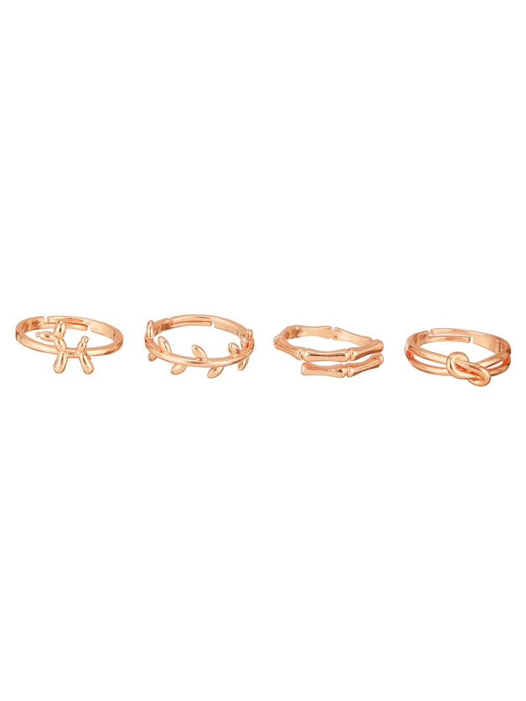 Set Of 4 Gold-Plated Adjustable Finger Rings : RNG-JS24-80091