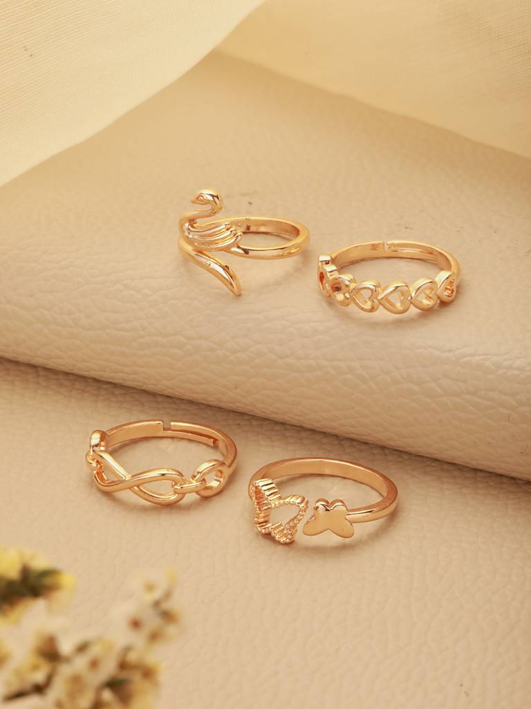 Set Of 4 Gold Plated Adjustable Rings : RNG-JS24-80092