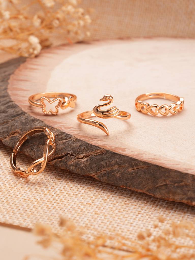 Set Of 4 Gold Plated Adjustable Rings : RNG-JS24-80092
