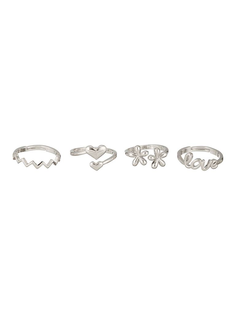 Set Of 4 Silver-Plated Adjustable Finger Rings : RNG-JS24-80093