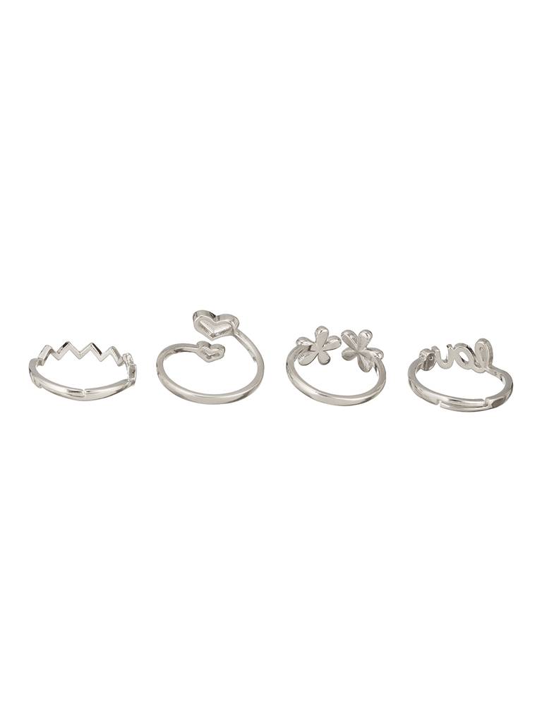 Set Of 4 Silver-Plated Adjustable Finger Rings : RNG-JS24-80093