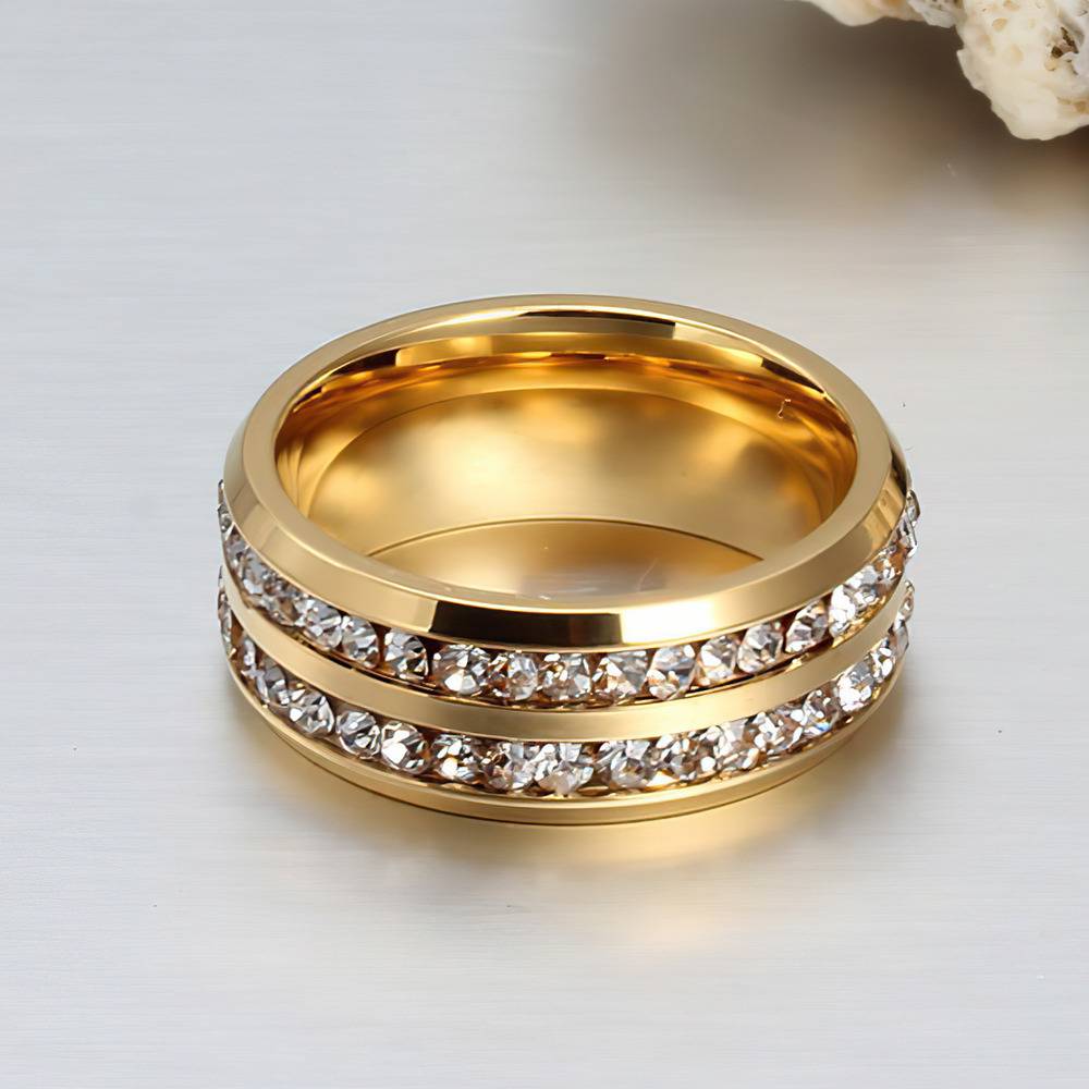 Set Of Gold Plated Zircon Studded Couple Ring Adjustable Gold  Stainless Steel